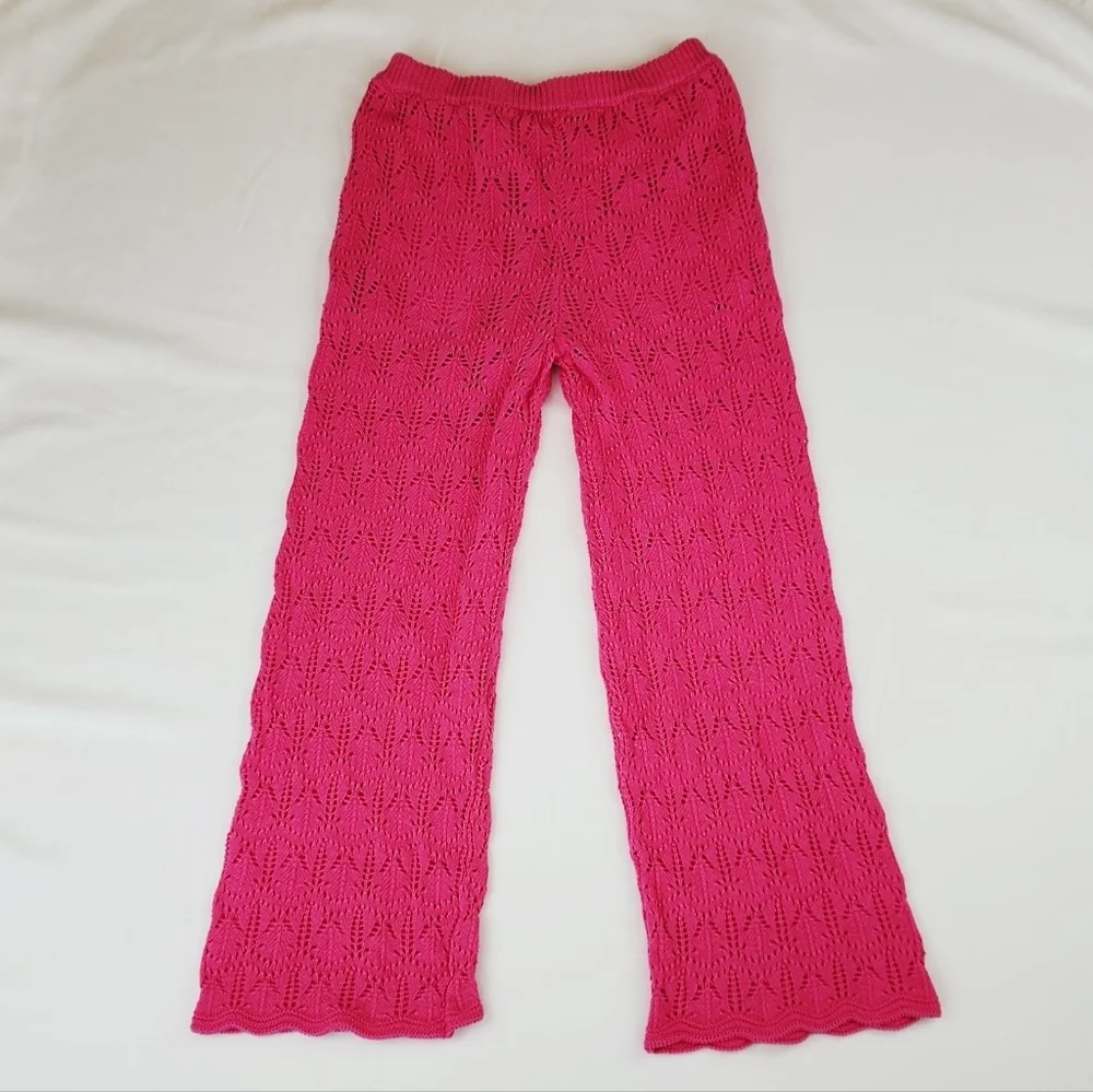 Jessica Simpsons Pink Crochet Wide Leg Pants
